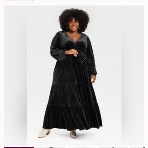 Knox Rose Elegant Black Velvet tiered long sleeves maxi Dress size xL whimsigoth